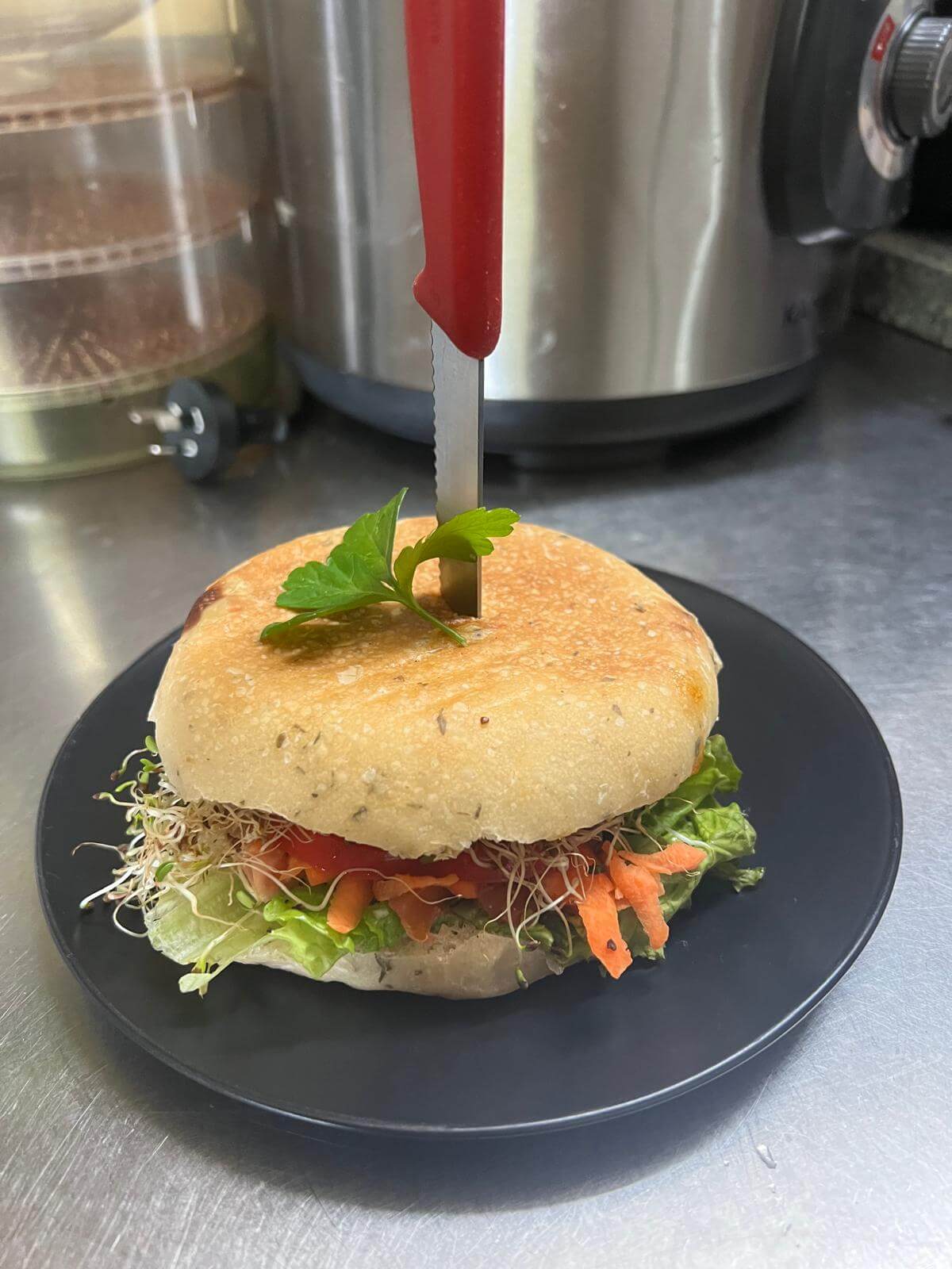 Possum Burger with Vegetarian Patty and Fresh Toppings